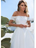 Off Shoulder Beaded White Satin Lace Wedding Dress